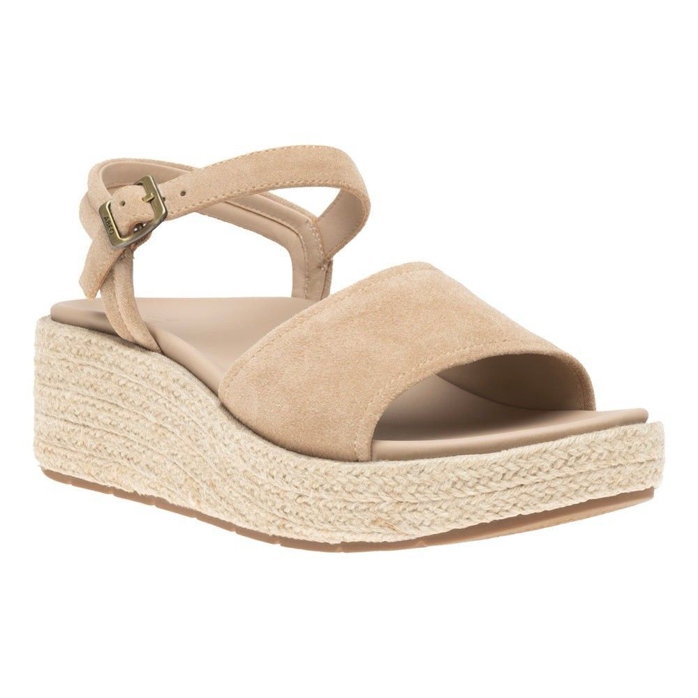 NEW ABEO Womens Size 6 Solstice Buckle Wedge Sandal w Metatarsal Pad Sand Beige